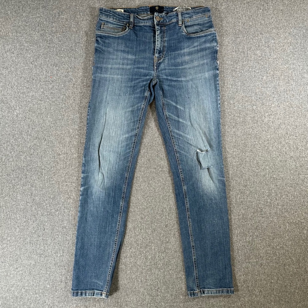 Izac Jeans Mens 46 Slim Fit Stretch Blue‎ Distressed Hydroless Eco Sustainable
